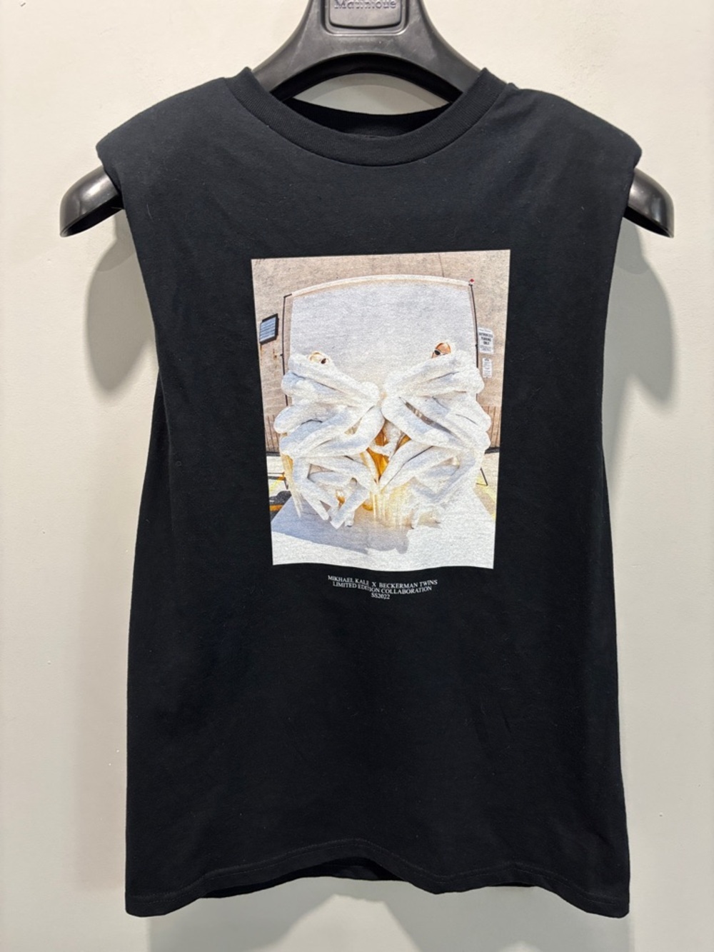 Mikhael Kale x Beckerman Twins Graphic Tank Tee Shoulder Pads Small Black